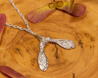 Sterlingzilveren esdoornzaadketting: handgemaakte bloemensieraden cadeau