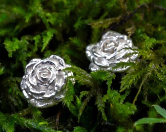 Sterling Silver Rose Stud Earrings: Floral June Birth Flower