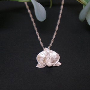 Orchid sterling silver necklace, floral earrings, cast flower series, valentines day, gift for her