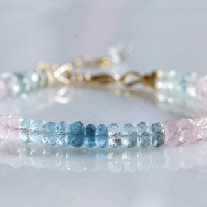 Aquamarine morganite gold bracelet, March birthstone, beadwork, mothers day gift, gift for her, gemstone bracelet, Christmas gift