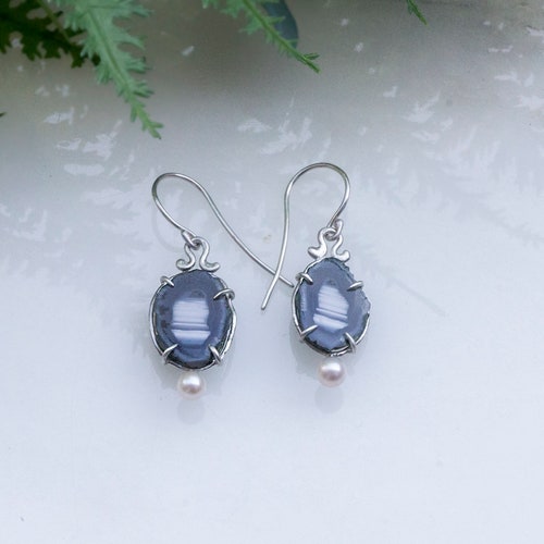 Geode and freshwater pearl sterling silver earrings,handmade one of a shops kind geode earring, gift for her,