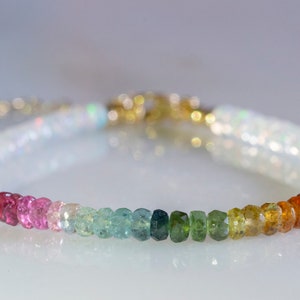 Tourmaline and Ethiopian opal gold filled bracelet, October birth stone, mothers day gift, Christmas gift, rainbow bead bracelet, bead work.