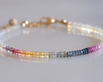 Rainbow sapphire and Ethiopian opal gold bracelet, September birthstone, October birthstone, mothers Day gift, gift for her