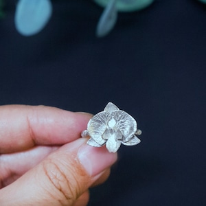 Handmade Orchid sterling silver ring, floral rings, valentines day, gift for her, cast flower series