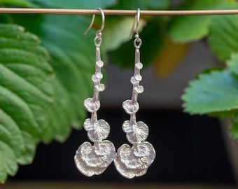 mushroom long quirky sterling silver earrings, Whimsical stem earrings
