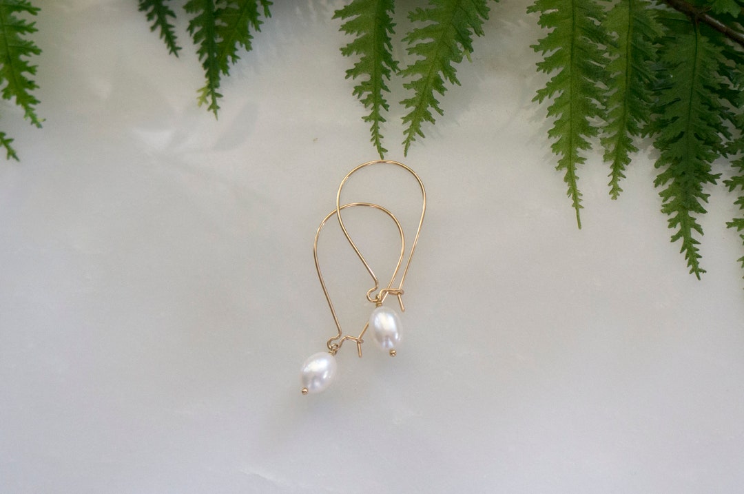 Handmade Pearl Kidney Gold Filled Earrings Freshwater Pearl Etsy