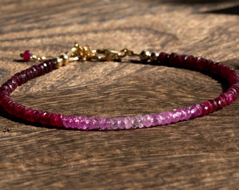 Ombre ruby bracelet, July birthstone, ombre pink bracelet, mothers Day gift, gift for her