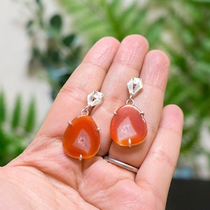 carnelian geode sterling silver drop earrings, one of a kind
