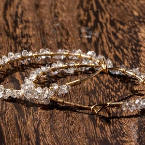 Herkimer quartz sterling silver/ 14k gold filled lace hoop earrings, April birth stone