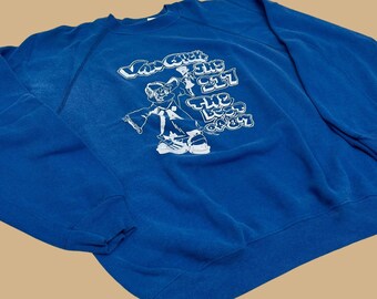 Vintage XL 1987 Hanes sweatshirt from Van Wyck Junior High School in NYC, 80s Hanes crewneck, blue and white vintage graphic sweatshirt
