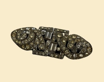 1930s Coro Duette dress clip, vintage art deco rhinestone inlay clip brooch, pat