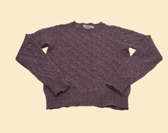 70s knit purple sweater by Austin J, vintage 1970s small sweater knitted in Hong Kong, pastel wool pullover fall sweater