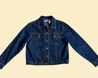 90s denim jacket by Bill Blass Petites in size petite small, vintage 1990s women's denim button down