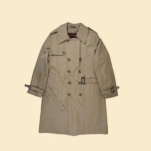 1970s men&#39;s trench coat by The Men&#39;s Store, size 42 Reg faux-fur lined beige double breasted khaki/beige jacket