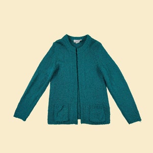 Jaren 70/80 L groenblauw vest van Monarch Knits, vintage gebreide damestrui