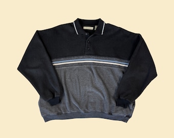 90s XL golf polo shirt by Munsingwear, vintage color block 1990s black & grey long sleeve casual men's shirt