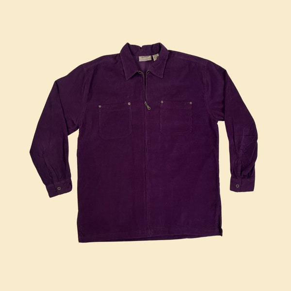 Vintage 90s purple corduroy jacket, size M 1990s zip up lightweight jacket