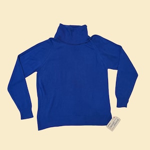 60s blue acrylic turtleneck by Designers Originals Luxelon, new old stock sweater with tags in size L / 40
