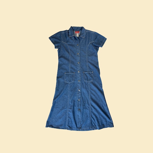 90s denim maxi dress, size L vintage 1990s short sleeve jean dress by Hot House