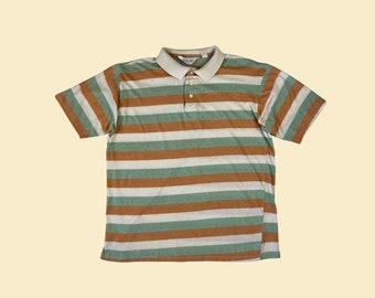 Polo a rayas de los años 70/80 de Mister Man, camisa de manga corta vintage talla XL verde/naranja/blanca