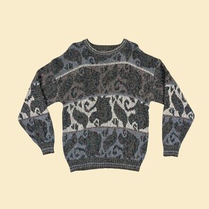 1980s L abstract sweater by Method, vintage grey & burgundy geometric crewneck men&#39;s acrylic/cotton sweater