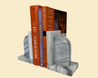 1970s marble bookends, vintage 70s white & grey geometric stone bookends