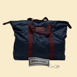 80s Pierre Cardin Reisetasche, vintage blau und rotbraun Nylon/Canvas Handgepäck, Pierre Cardin by Henry Rosenfeld NY