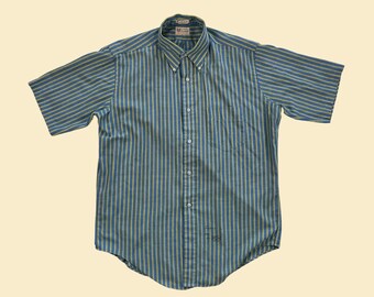 70s striped shirt by Gant Shirtmakers and Canterbury Varsity, vintage yellow & blue men's casual short sleeve button down