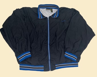 90s XL bomber windbreaker by Spalding, vintage lined windbreaker jacket, 1990s black and blue jacket with zipper