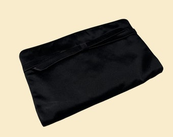 Jaren '50 zwarte satijnen tas van MM Morris Moskowitz, vintage jaren '50 clutch bag met kettingschakel portemonnee