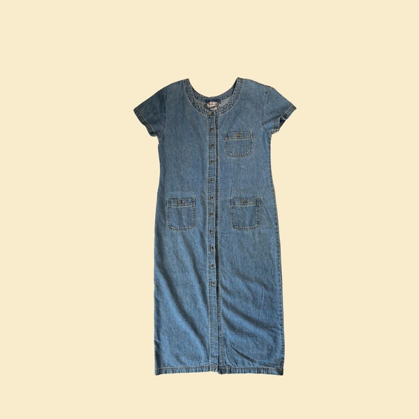 Vintage 90s denim maxi dress, size 12 1990s short sleeve jean dress by Talbots