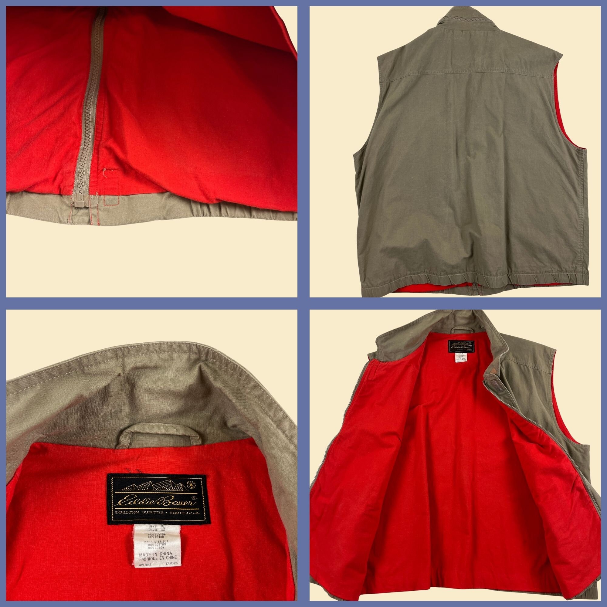 古着　Eddie bauer vest 90s 1990s XL Eddie Bauer vest, vintage 90s cotton outdoors zip