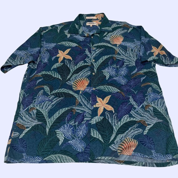 Vintage 90s shirt, size XL tropical blue men's ca… - image 4