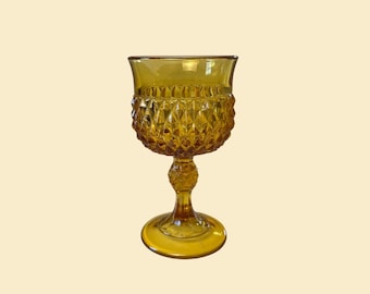 Gobelet ambré Indiana Glass, verre à vin orange vintage des années 1970 avec motif pointe de losange