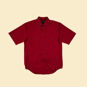 90s M red button down shirt, vintage 90s short sleeve Roundtree & Yorke men&#39;s top