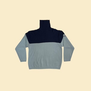 90s/Y2K turtleneck XL sweater, vintage NorthPeak dual-tone blue color block pullover ribbed sweatshirt