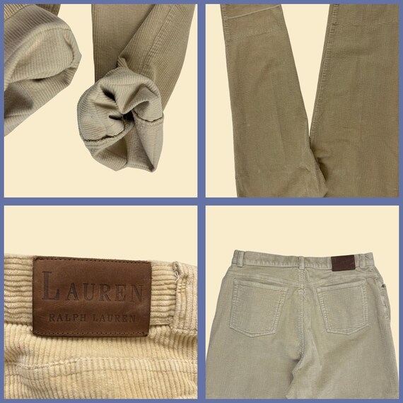 1990s Beige Corduroy 16 Pants, Lauren Ralph Lauren Vintage 90s