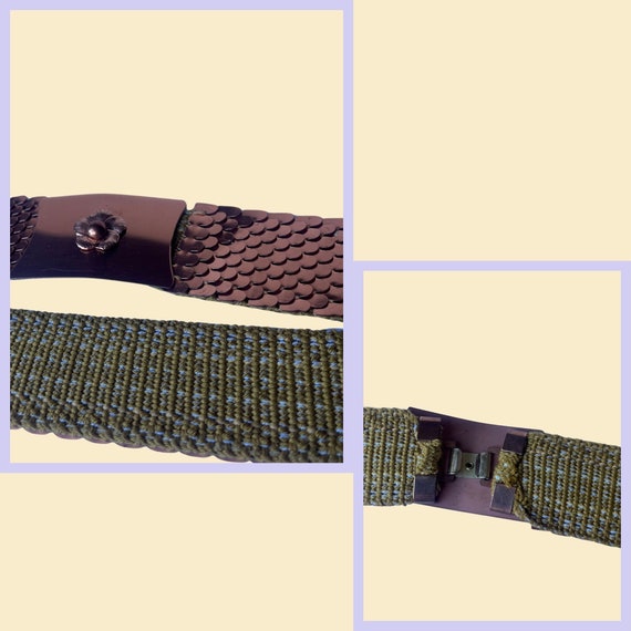 70s copper scale belt with rectangular flower buc… - image 4