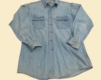 Chemise en jean Banana Republic Mill Valley des années 1980, chemise safari pour hommes vintage, chemise homme en chambray des années 80
