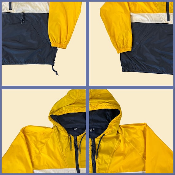 Vintage 90s GAP Windbreaker, Size L 1990s Color Block Yellow Vintage 90s GAP Windbreaker, Size L 1990s Color Block Yellow