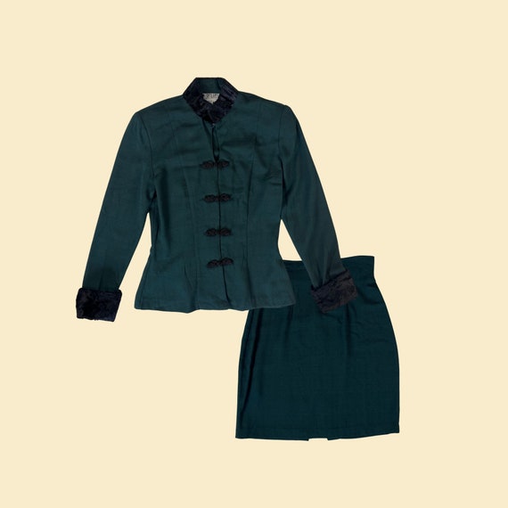 1970s 2-piece green blouse & skirt set by La Bell… - image 1