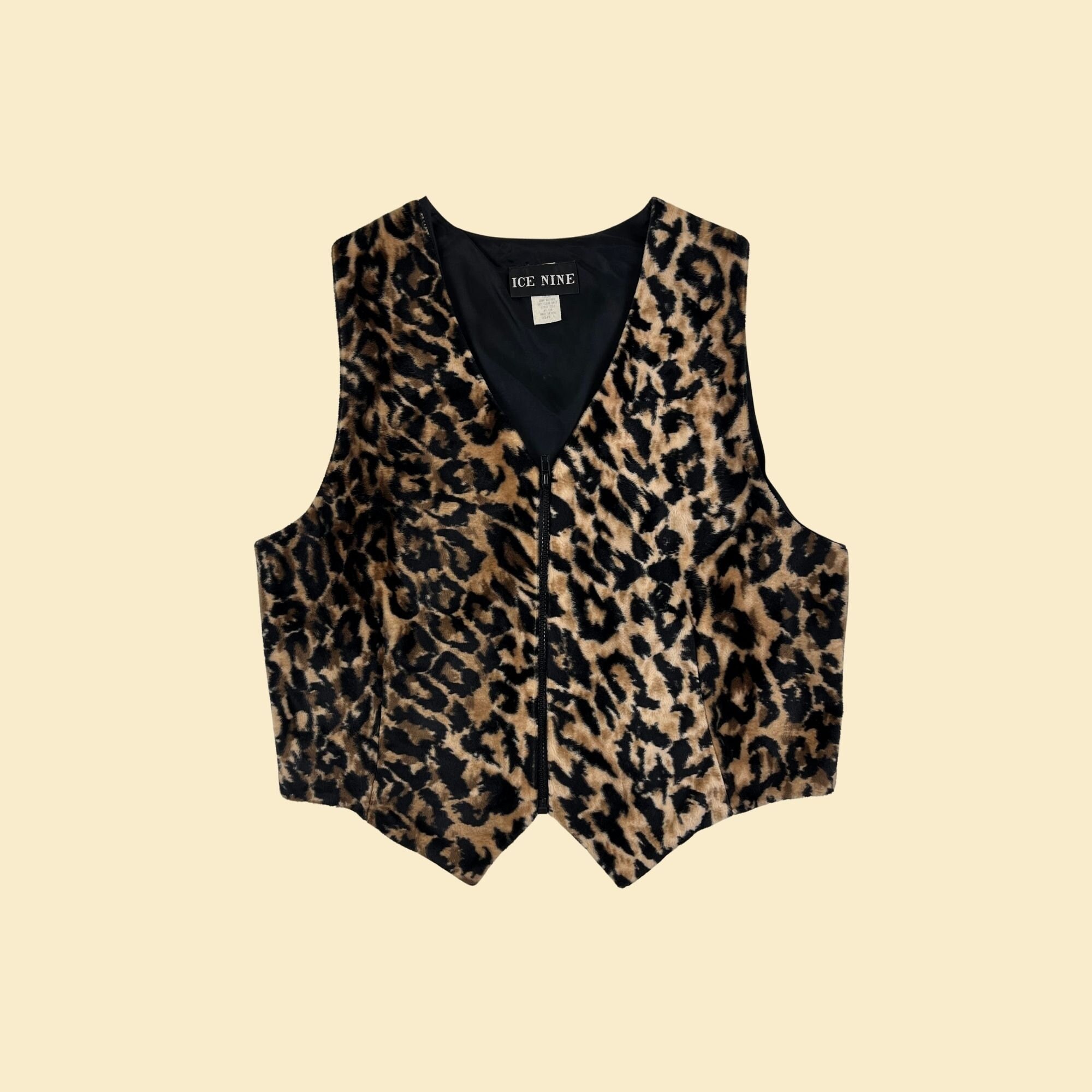 【即完売】Us Fake Fur Leopard Zip Up Vest Size S Leopard Print Faux Fur Zip Up Vest with Lining NWOT