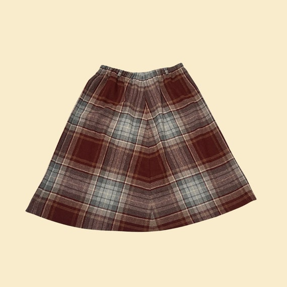 Vintage 28" plaid orange skirt, 1970s elastic mid… - image 1