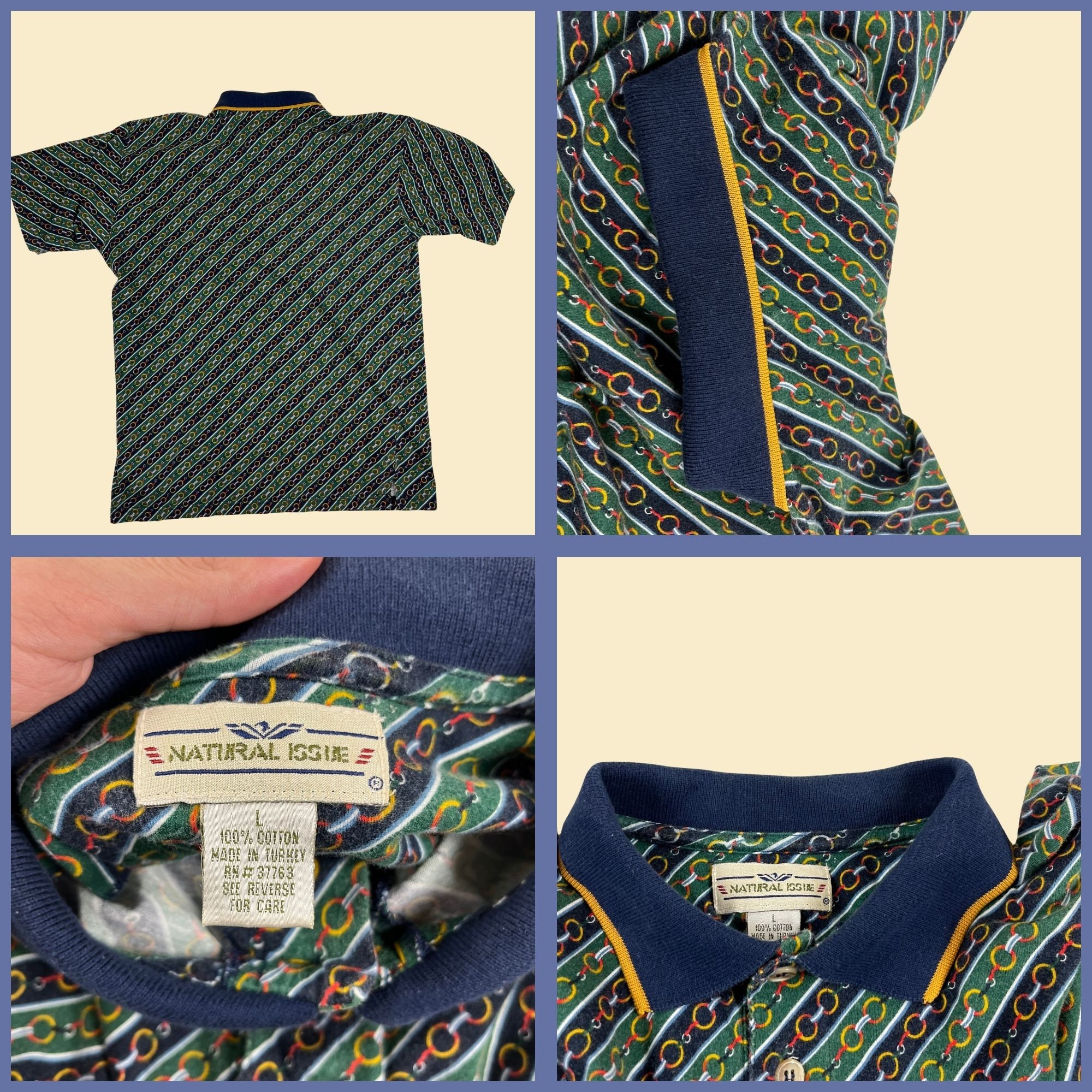 90s L Men's Polo W/ Chain Pattern by Natural Issue, Vintage