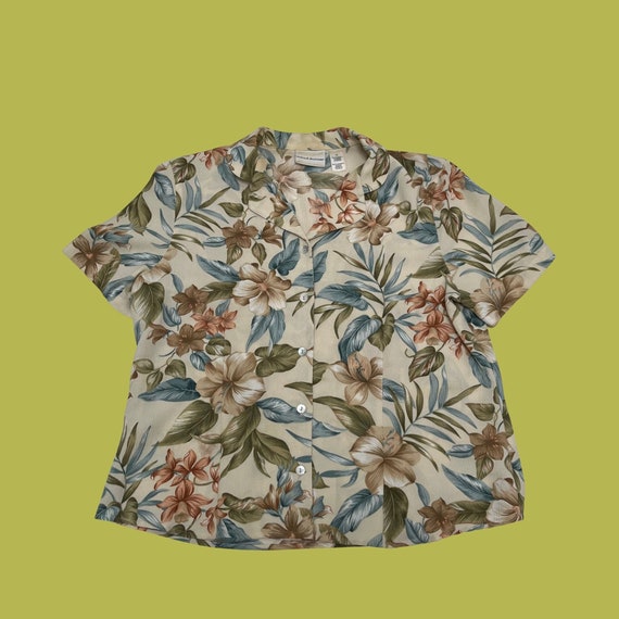90s floral vintage button down blouse, size 14 be… - image 1