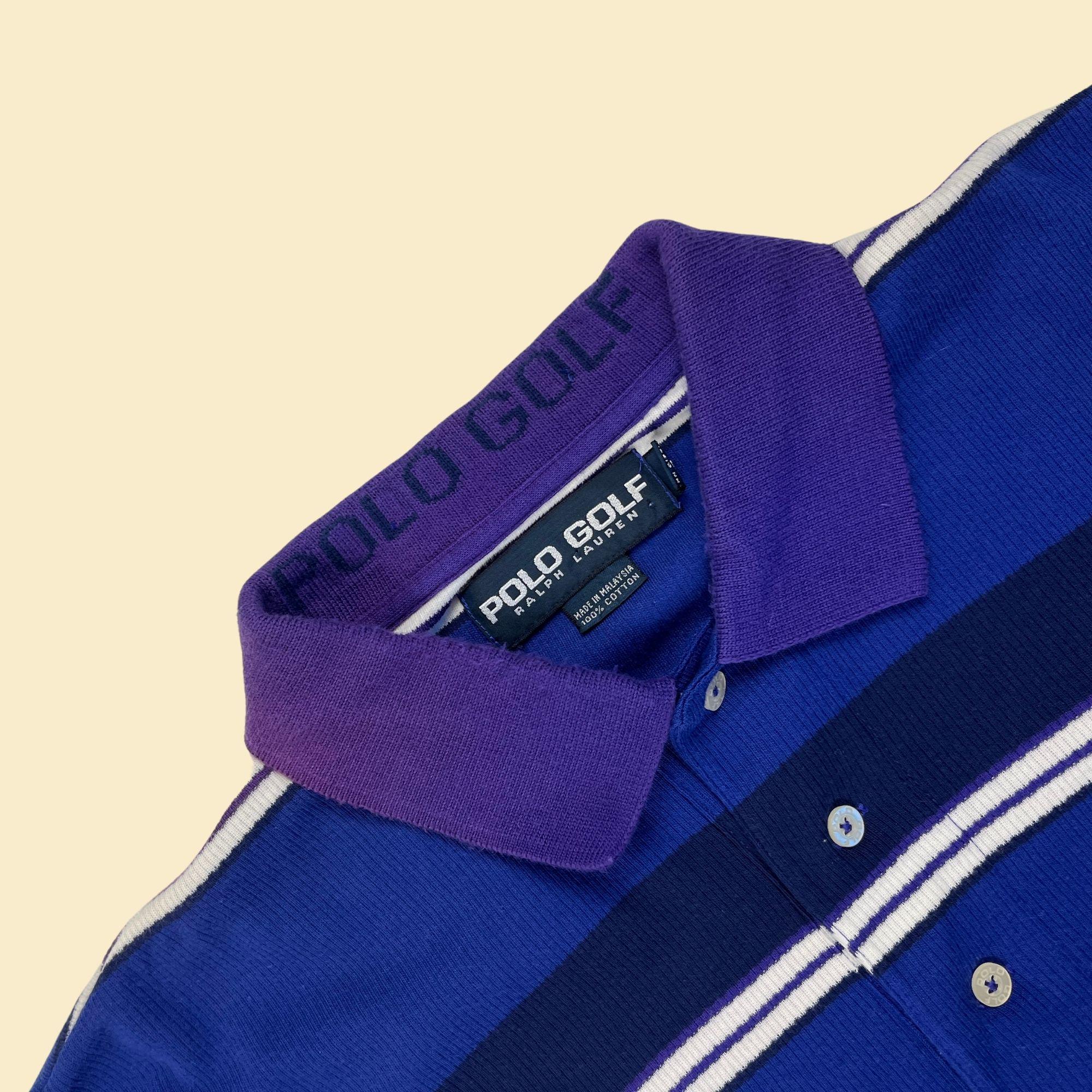 90s/y2k Polo Golf L Blue Shirt, Vintage Men's Blue & Purple