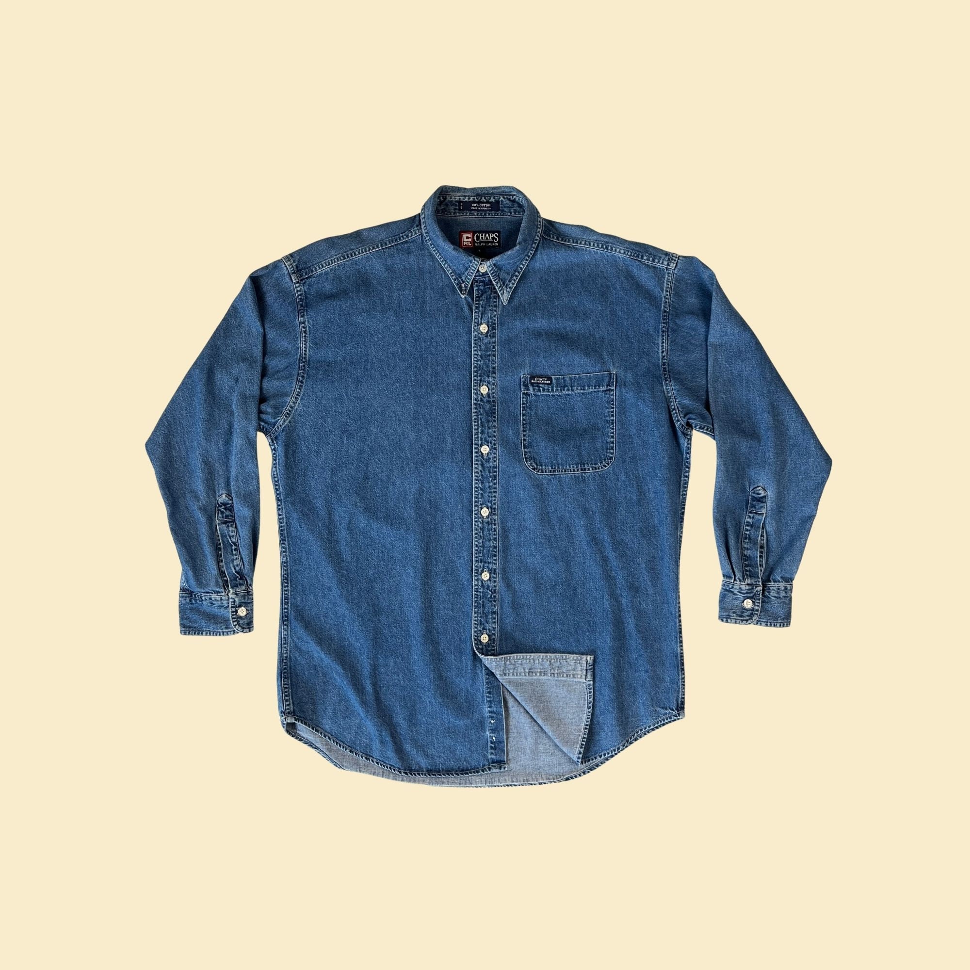 Chaps Ralph Lauren Denim Shirt VTG Mens Large Denim Shirt Chaps
