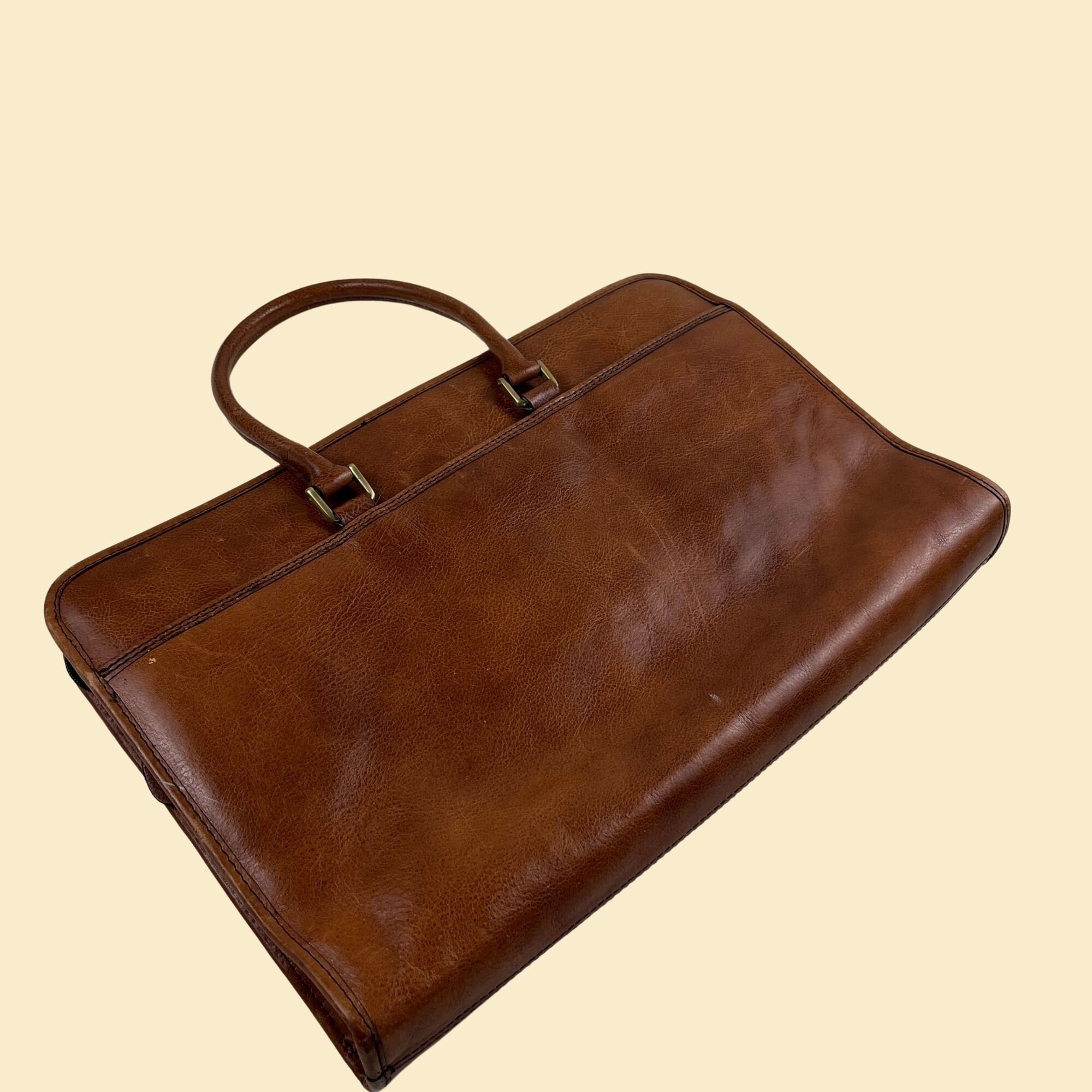 Vintage 80s Leather Briefcase by Leather Designs, 1980s Brown Brief Case With Top