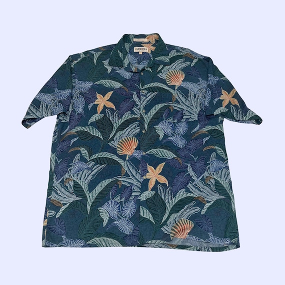 Vintage 90s shirt, size XL tropical blue men's ca… - image 1