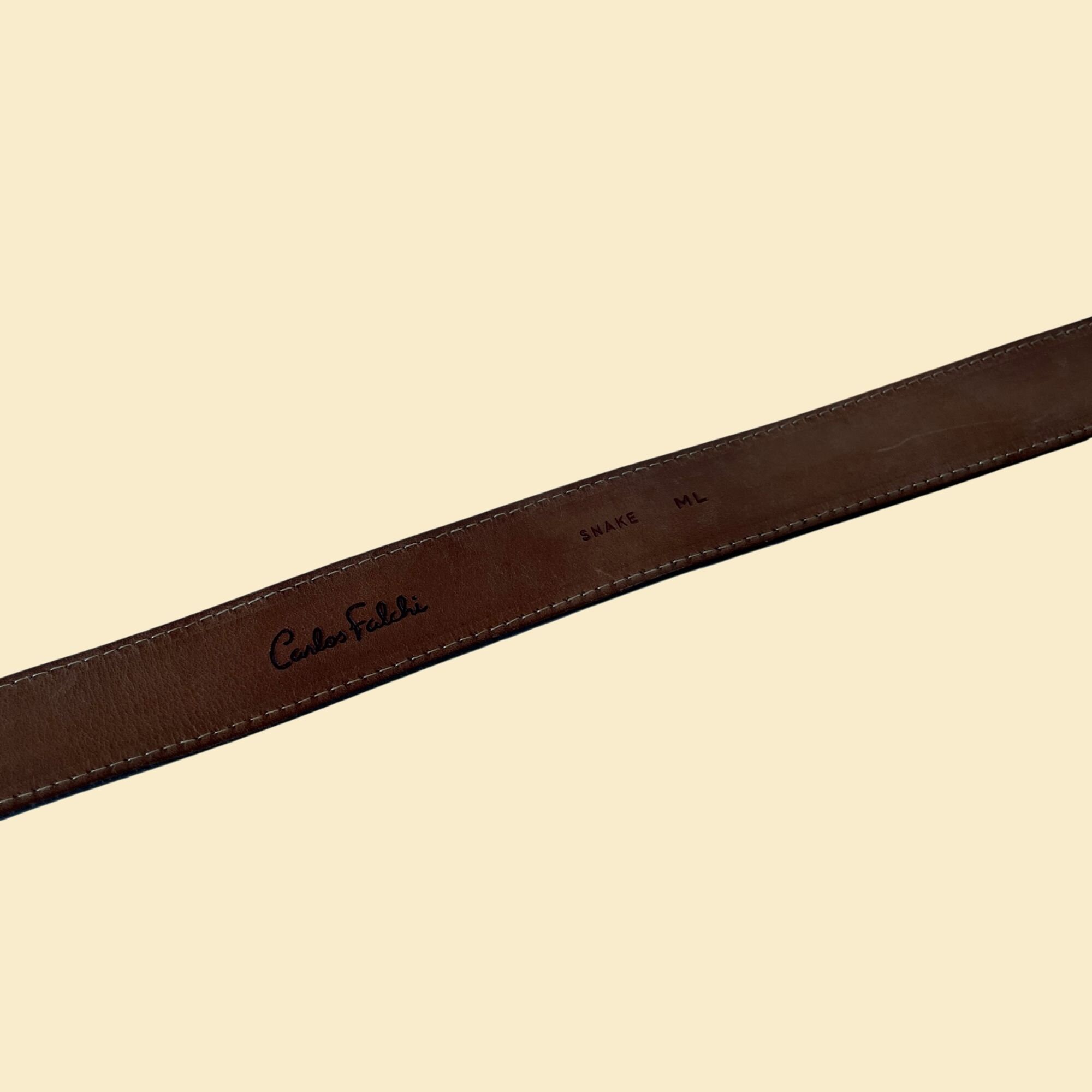 Vintage 80s Carlos Falchi Belt, 38.5 Inch, Metallic Brown